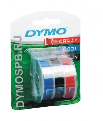 S0847750 Dymo Omega лента для механических принтеров, ширина 9 мм, 3м рулон, пластиковая ассортимент (черный, синий, красный), 3 шт. в блистере