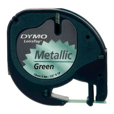 S0721740/91229 DYMO Термолента Letra Tag, 12мм х 4 м, черный шрифт, лента зеленый металлик
